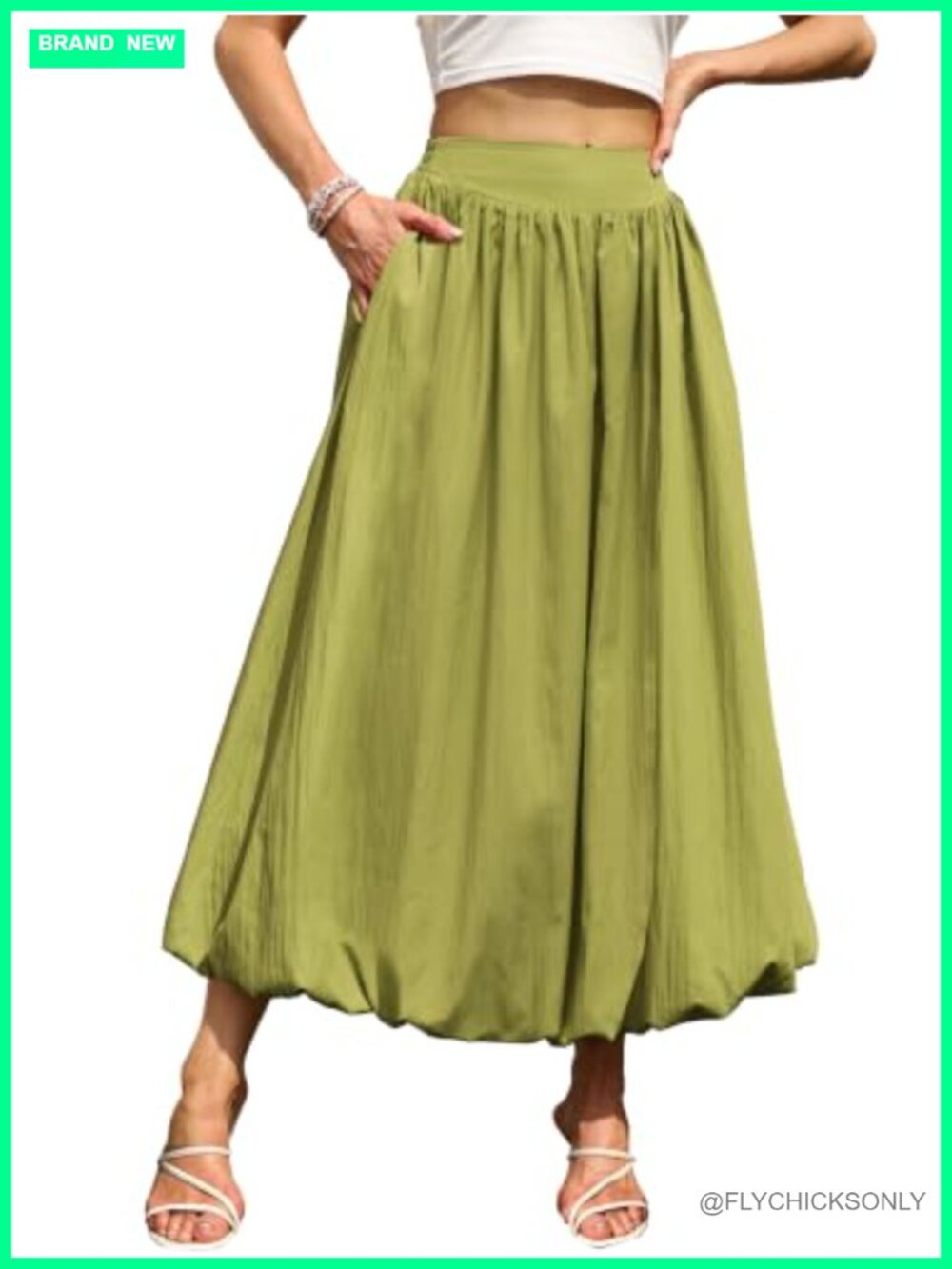 Women's Bubble Hem Maxi Skirt A-Line Long with Pockets Polyester